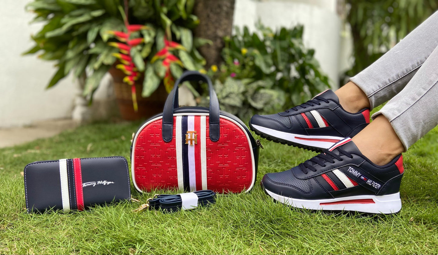 Combo Bolso Manos Libres Tenis Y Billetera De Dama
